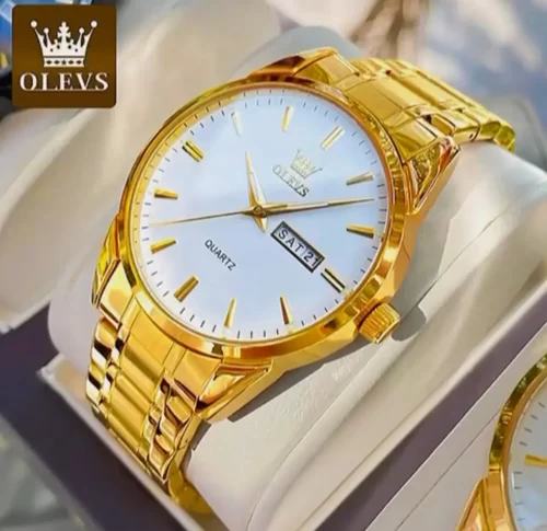 OLEVS Classic Gold Wrist Watches For Top Brand Luxury Business Date Waterproof Luminous Stainless Steel Men Quartz Wristwatch photo review